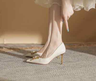 Decolte scarpe donna 8 cm beige oro ufficio eleganti pelle sintetica 33092