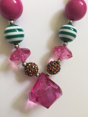 New! Diamond Center Necklace Custom Made Beaded 23.5 in Pink Green - Bild 8 von 8