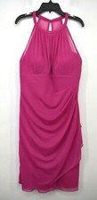 David's Bridal Womens Side Cascade Short Plum High Neck Bridesmaid Dress 10