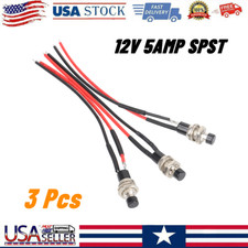 3x Mini Push Button Pre-Wired Momentary N/O OFF-ON Switch Plug 12V 5AMP SPST