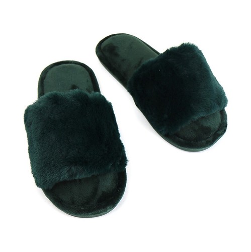 Luxury Faux Fur Slippers – Dark Bottle Green or Bright Pink – Cosy & Stylish - Picture 8 of 11