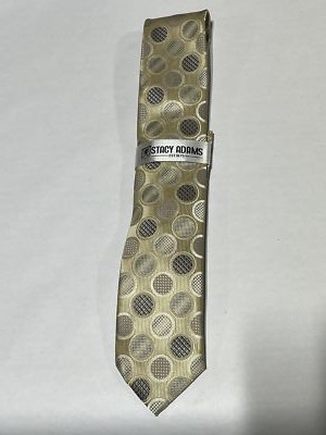 Mens Stacy Adams Pale Gold Polka Dot Pattern Tie With Matching Pocket Square NEW