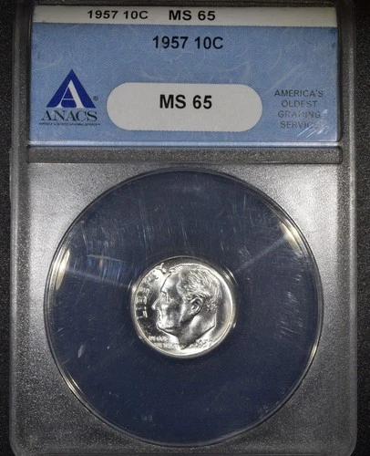 1957 Roosevelt Dime "ANACS MS65"
