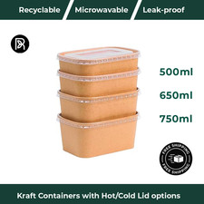 Disposable Kraft Paper Rectangular Food Containers PP/PET Lid Takeaway Salad Box