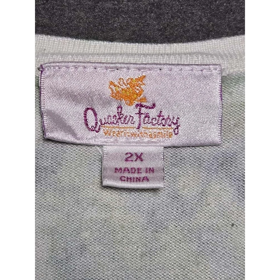 Blusa Quaker Factory floral lantejoulas verde enfeitada manga longa 2X - Imagem 3 de 4