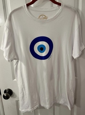 Live Your Dream In Greece Women s Size L White Cotton Evil Eye T-Shirt New