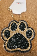 Crystal Studded Puppy Paw Keychain Purse Charm Black And Gold Handmade