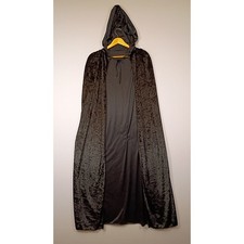 Gothic Witchy Unbranded Unisex OS Black Crushed Velvet Hooded Cape Cloak Costume