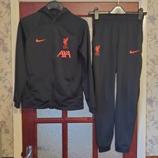 Nike Dri Fit Liverpool Tracksuit Hoodie Trousers Black Kid L Age 12-13 Excellent