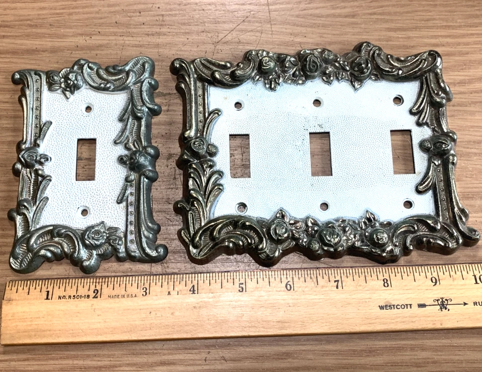 Lote de 2 cubiertas de interruptor de luz blanca y rosas doradas vintage EDMAR 60T y 60TTT Foto 2 de 4