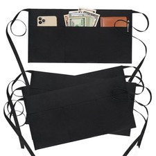 4 Pack Waitress Apron With 3 Pockets-Black Server Aprons-Waiter Short Half Wa...