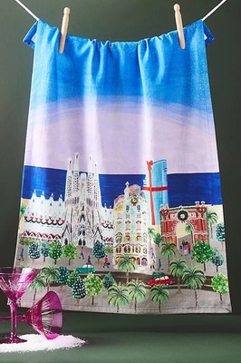 Anthropologie holiday kitchen hand towel Snowman party winter snowflake 1