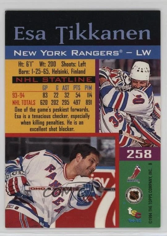 1994-95 Topps Stadium Club Esa Tikkanen #258 - Image 2 of 2