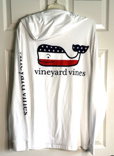 NWT Vineyard Vines Men's XS White Long Sleeve Hoodie Tee Shirt PATRIOT WHALE