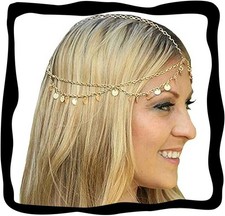 Gold Sequins Head Chain   Elegant Layered Costume Jewelry for Festivals  Events