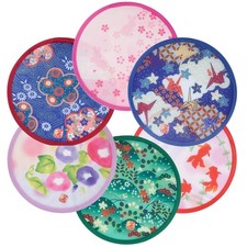 Topbuti 6 Pcs Floral Round Folding Hand Fan Japanese 8 Inch, Multicolor