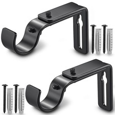 LLPJS Curtain Rod Bracket Adjustable, Drapery Holder Hooks 2 Pack, Black