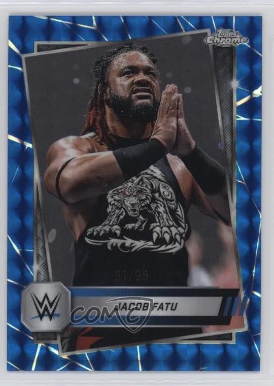 2025 Topps Chrome WWE Blue Geometric Refractor 91/99 Jacob Fatu #100 1m80