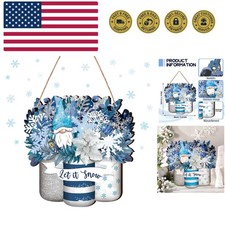 Winter Welcome Sign Wood Winter Door Decorations for Front Door Blue Mason Ja...