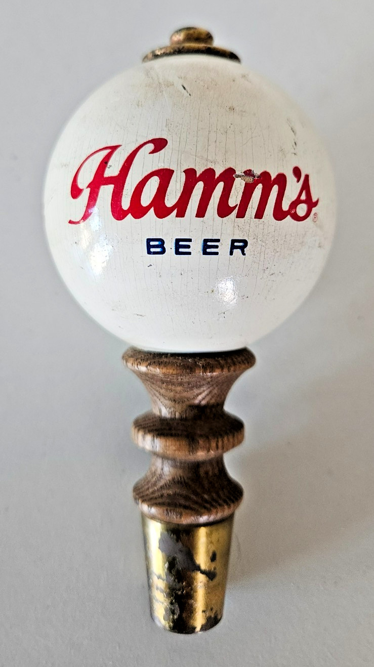 VINTAGE HAMM'S BEER CERAMIC POOL BALL / WOODEN TAP PULL HANDLE VERY RARE