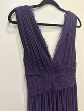 ASOS Pleated Maxi Evening Dress Purple Lace Trim Sleeveless Deep V-Neck Size 4