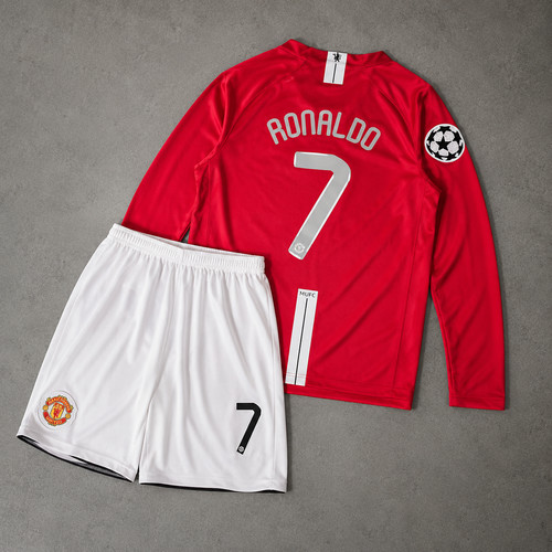 Cristiano Ronaldo #7 Manchester United 2008 UCL Final Kid Long Sleeve Jersey Kit