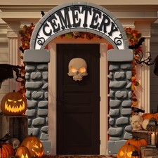 3Pcs Halloween Cemetery Archway Door Decorations Halloween Graveyard Porch Ba...