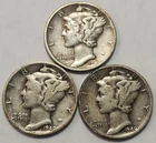 1940 P D S Mercury Dimes, (3) Coin Lot, 90% Silver Coins, Great 4 Albums M-40AB6