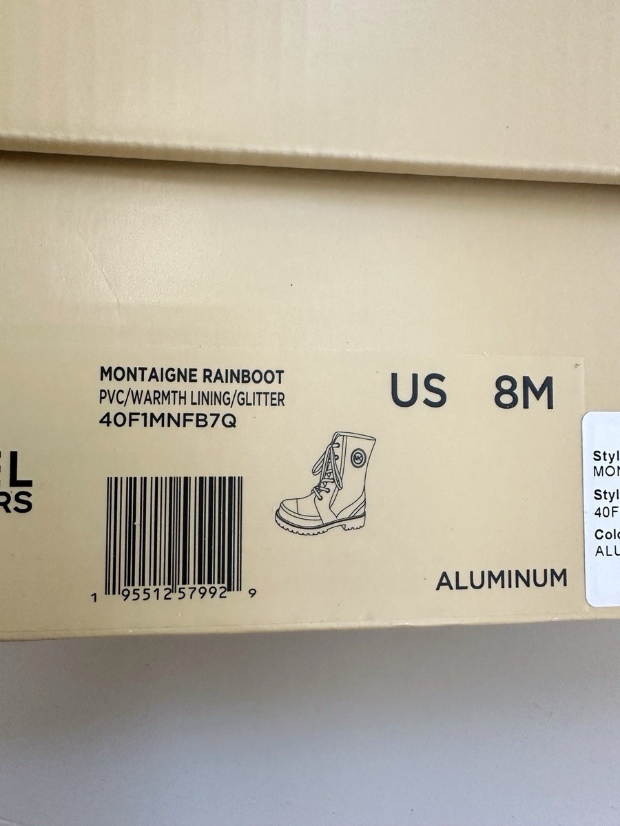 Authentic Michael Kors Montaigne PVC Rain Boot Aluminum Grey size