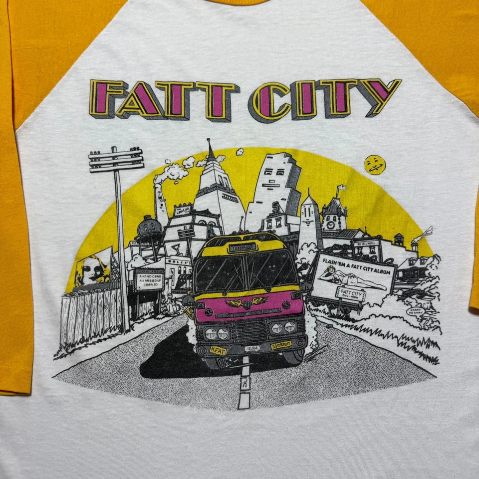 Camisa Raglán Gráfica Autobús Ciudad Grasa Años 80 90 Hecha en EE. UU. Para Hombre - Talla Mediana Foto 2 de 4