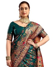 Women's Silk Kashmiri Minakari Jacquard Saree With Unstitched Blouse Piece