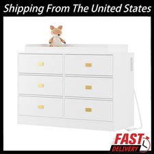 Modern Dresser for Bedroom with 6 Drawers Baby Dresser with Changing Table Top