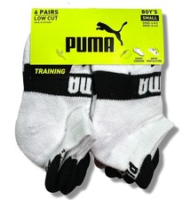PUMA SOCKS BOYS X6 - LOW CUT 253 - EDGE WHITE BLACK - SMALL SHOE 4-8.5 6 PACK