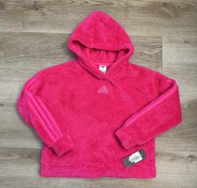 NEW Adidas 3-Stripes Sherpa Hoodie, Pink, Girls Size L (US 14)