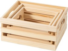 Set of 3 Rustic Wooden Nesting Crates Decorative Wood Crates Crate W/ Handles US