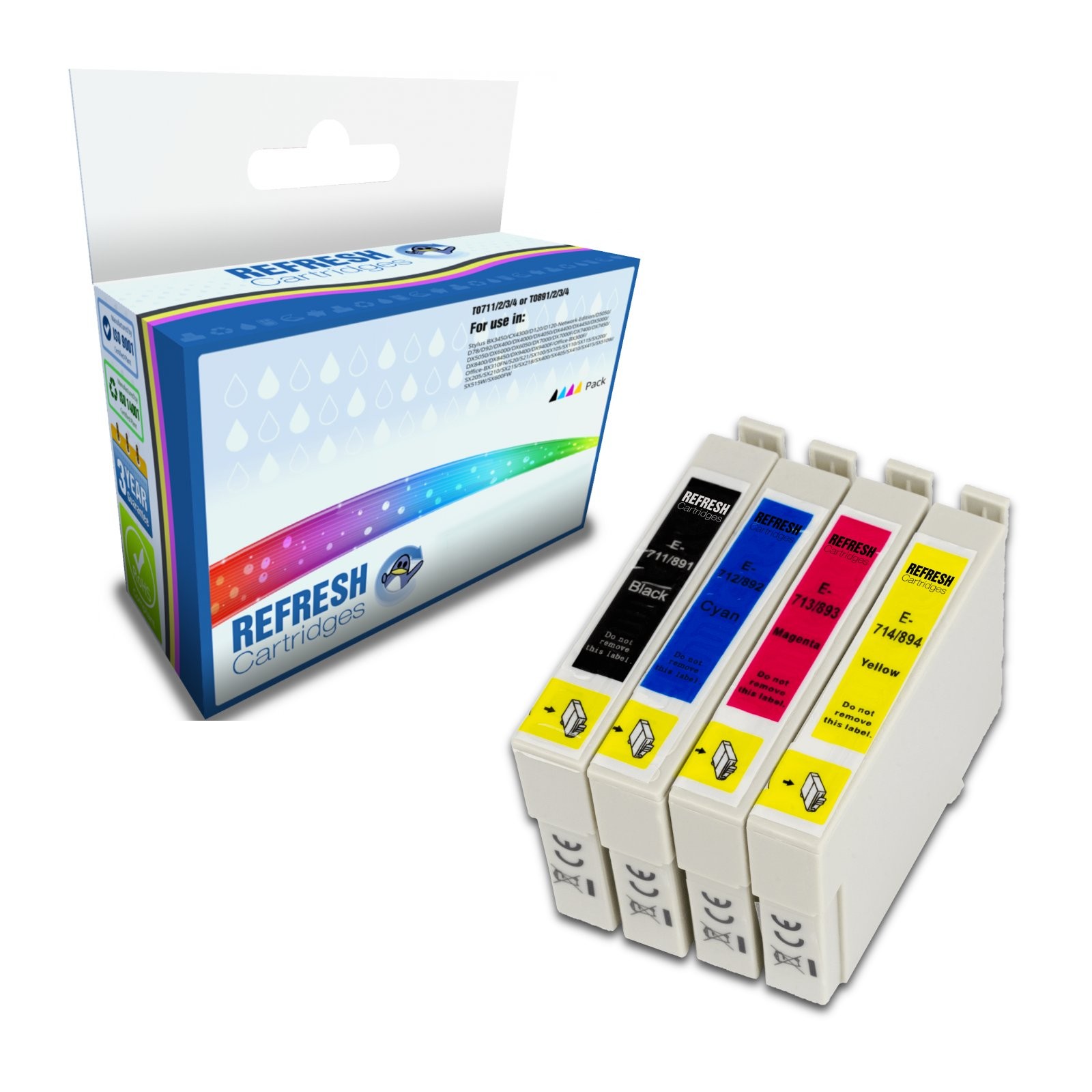 Refresh Cartridges Full Set Pack T0711-4/T0891-4 Ink Compatible With Epson