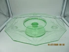 Vintage Green Depression Uranium Glass Fitted Cake Pedestal Plate 11" UV Glow