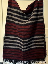 Faribault Woolen Mill 100 Virgin Wool Wrap Scarf 72x25 USA Made Navy Red Stripe