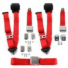Ford Thunderbird 1977 - 1979 Airplane 3pt Red Bench Seat Kit w/Brackets 3 Belts 