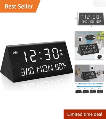 Elegant Wooden Digital Alarm Clock with Dimmable Brightness & Dual USB Ports