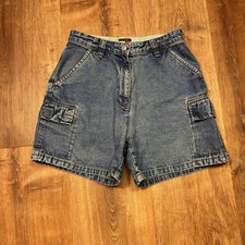 Vintage Tommy Hilfiger Denim Cargo Shorts Wmns 6 Blue 90s 27x5 Flag Embroidered