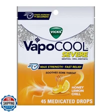 Vicks VapoCool Severe Medicated Sore Throat Drops, Max Strength Menthol, Soot