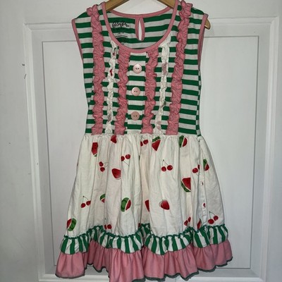 Ruffles By Tutu And LuLu  Top Sz7/8 Green Pink Watermelon Cherry Twirl Whimsy