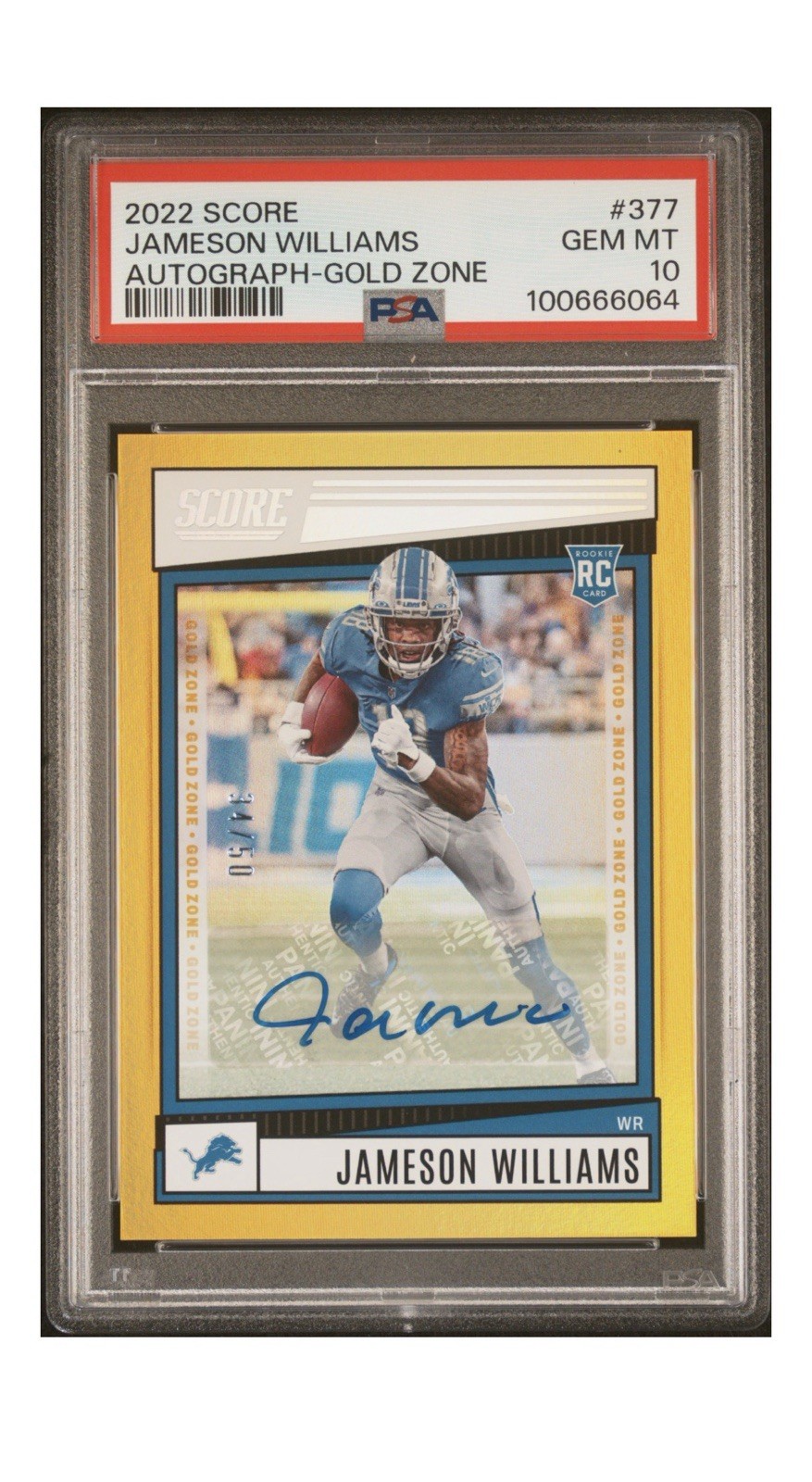 Jameson Williams Panini Score #377 Autograph-Gold Zone
