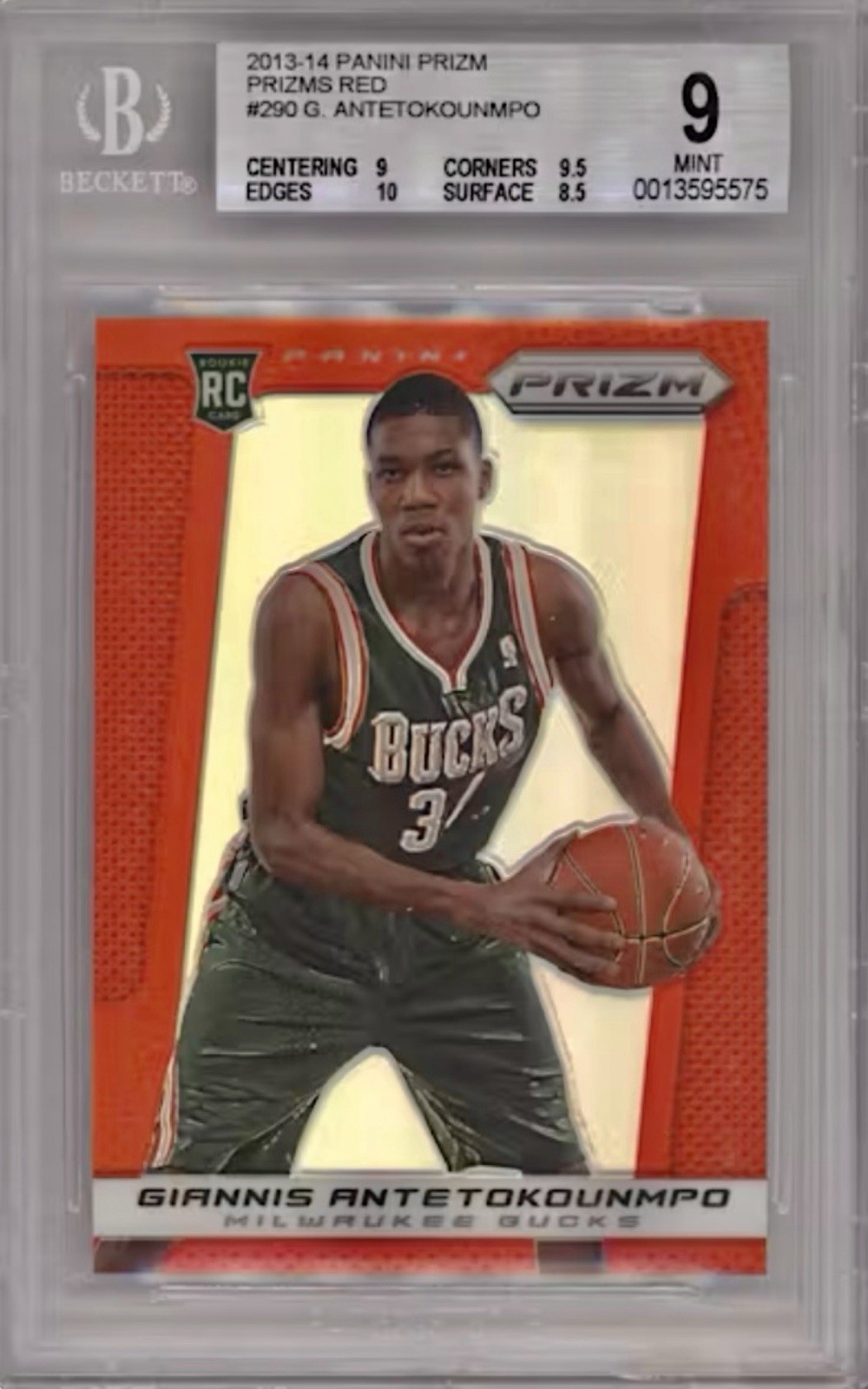 Giannis Antetokounmpo Rookie Red Prizm SSP 2013 Panini Prizm RC #290’MINT BGS 9