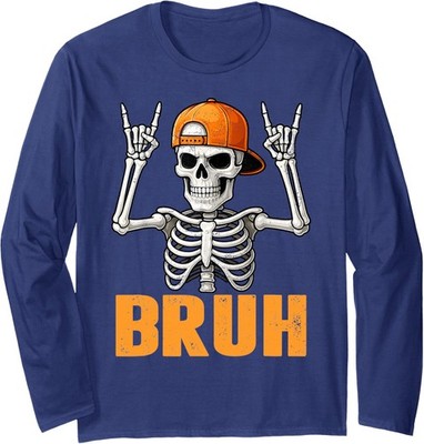 Bruh Punk Rock Skeleton Cool Rocker Halloween Long Sleeve T-Shirt