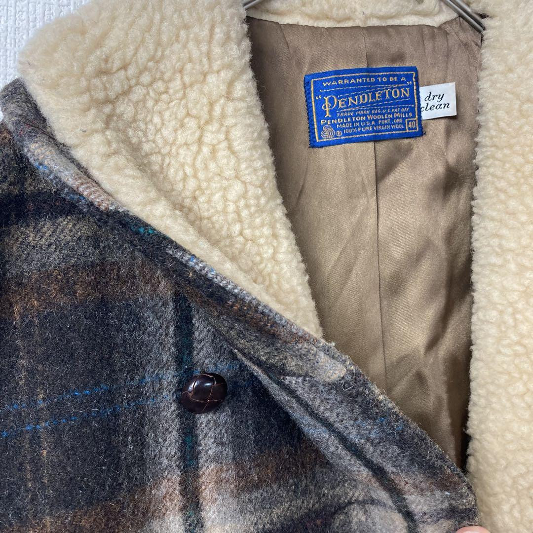 Pendleton 80s Shawl Collar Wool Coat Black Herringbone Gangster 