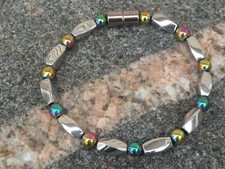 Silver n Rainbow 100 Magnetic Hematite Necklace Anklet Bracelet Hand Made USA