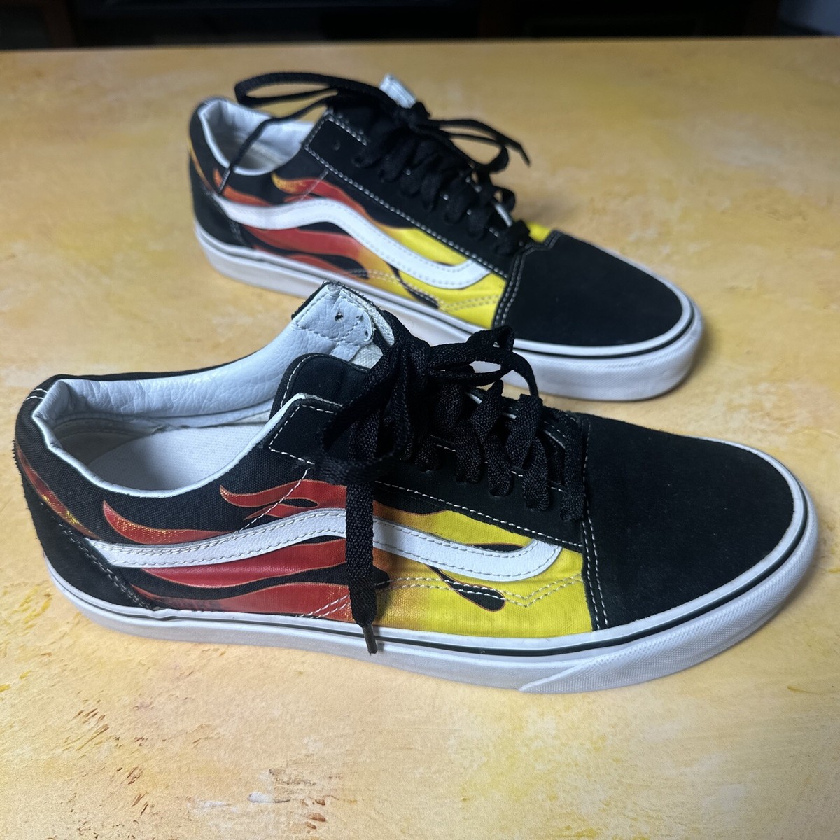 Vans Old Skool Black with Flame Sneakers Men's 10.5 Popcush Insole