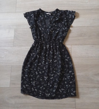 H&M Black Ditsy Floral Sheer Flared Dress Frilled Boho Retro Party Holiday UK6